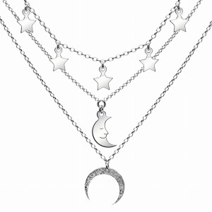 Layered necklace with moon and stars